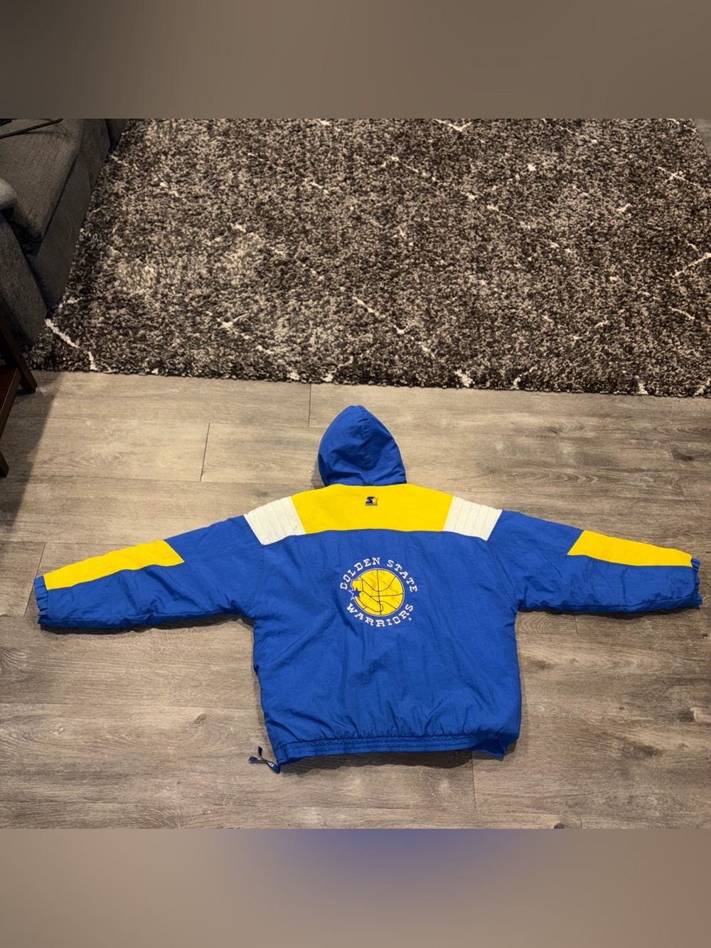 Vintage 90s Starter Golden State Warriors Pullover Puffer Jacket XXL & Hat RARE - Picture 12 of 16